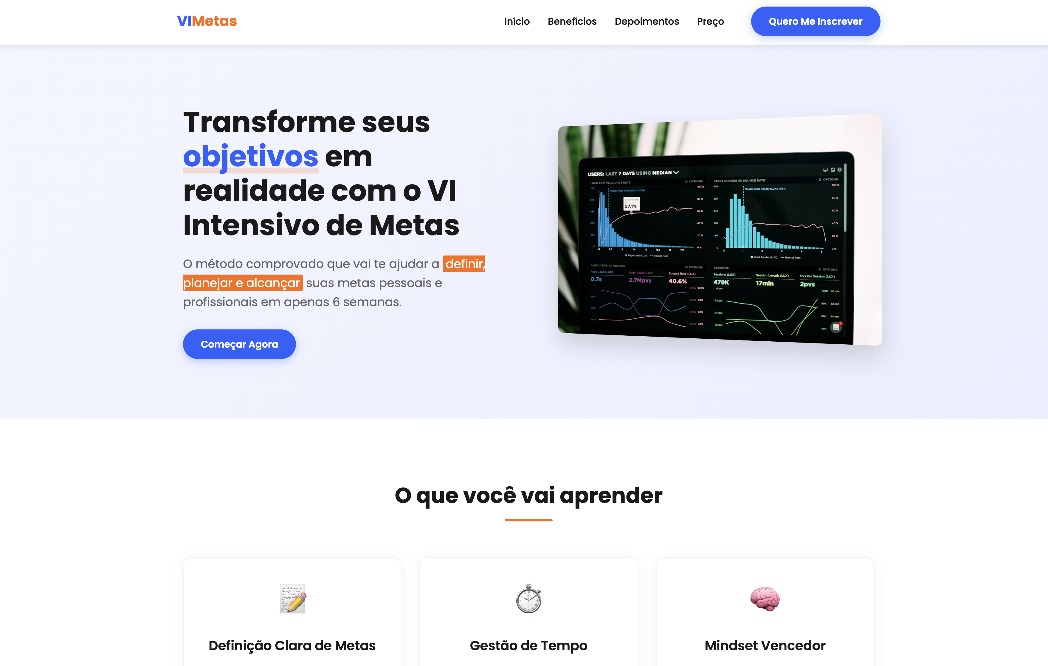 Landing page para curso online - VI Metas