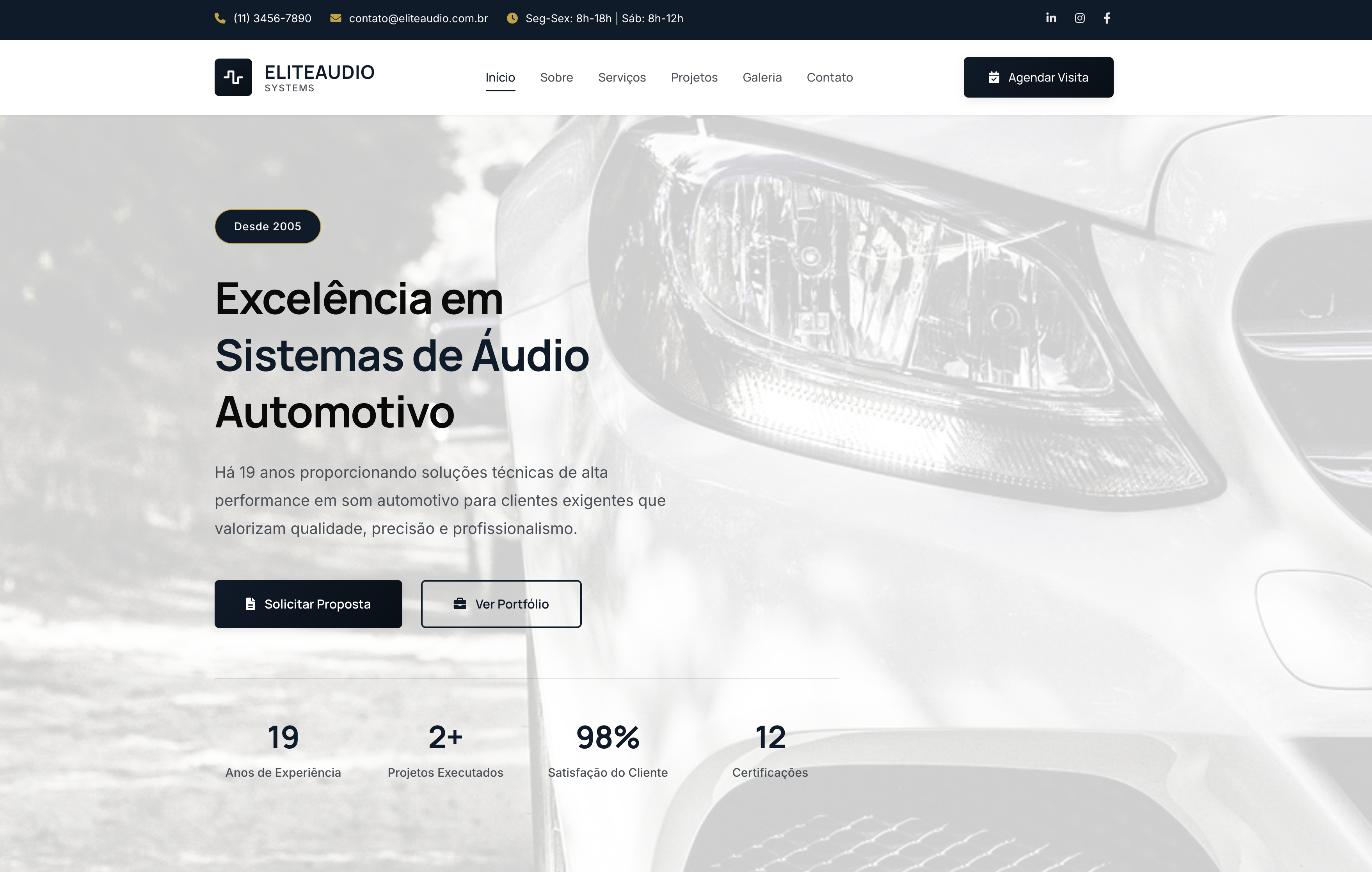 Site corporativo para empresa de áudio profissional - Elite Audio